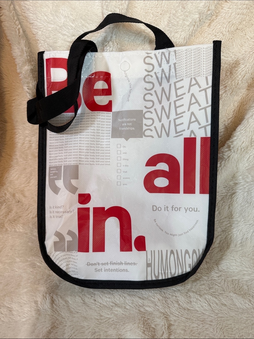 lululemon athletica White Tote Bag with Red Graphic and Black Trim